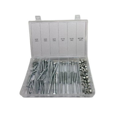 Toolzone 100pc 8mm Bolts and Nuts Assortment Set with Storage Box