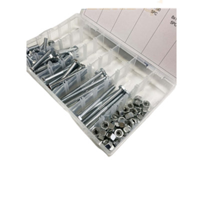 Toolzone 100pc 8mm Bolts and Nuts Assortment Set with Storage Box
