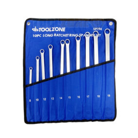 TOOLZONE 10PC LONG RATCHET SPANNER SET IN POUCH
