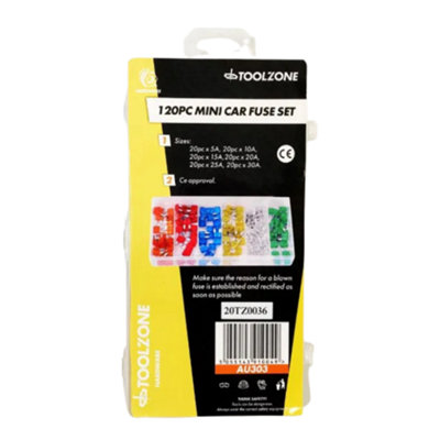 Toolzone 120pc Mini Car Fuse Assortment Box
