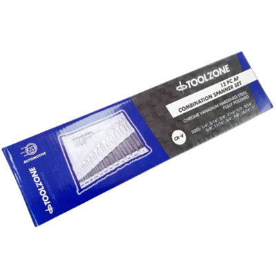 Toolzone 12pc AF Combination Spanner Set, Chrome Vanadium, Satin Finish