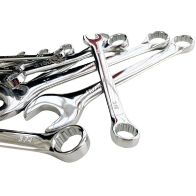 Toolzone 12pc AF Combination Spanner Set, Chrome Vanadium, Satin Finish