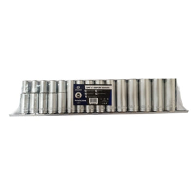 Toolzone 15 Piece Deep CRV Sockets on Metal Rail 1/2"  (10- 24mm)