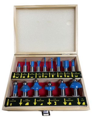 TOOLZONE 15PC 1/2" SHANK ROUTER BITS TCT