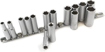 TOOLZONE 15PC 3/8" DEEP CRV SOCKETS ON RAIL
