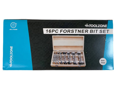 TOOLZONE 16 PIECE FORSTNER BIT SET IN WOOD BOX