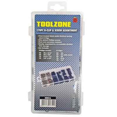TOOLZONE 170PC U Clips and Screws Set Car Trim Fastener Kit