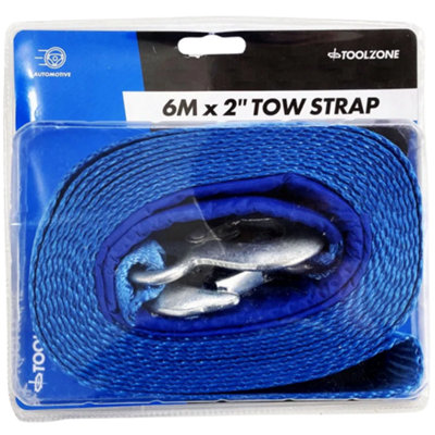 Toolzone 2" x 6m Heavy Duty Tow Strap with Hooks 5 Tonne Capacity