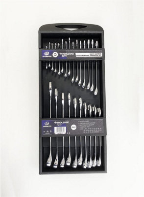 Toolzone 25Pc Metric Polished Chrome Vanadium Combi Spanners In Tray 6-28