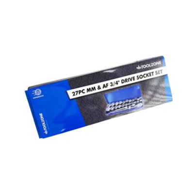 Toolzone 27Pc 3/4" Drive Socket Set with Metric & AF 12-Point Sockets