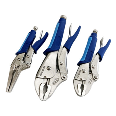 Toolzone 3 Piece CRV Locking Plier Set Soft Grip Handles Heavy-Duty Tools