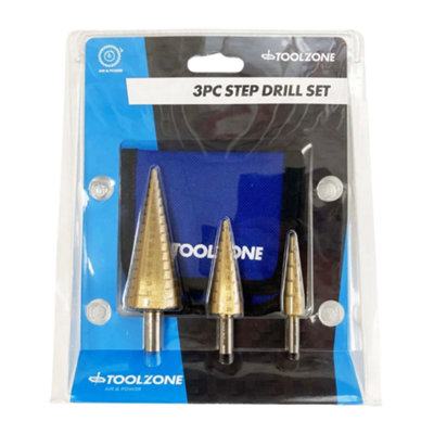Toolzone 3-Piece High-Speed Steel Step Drill Bit Set