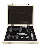 Toolzone 3 Piece Micrometer Set in Wooden Case