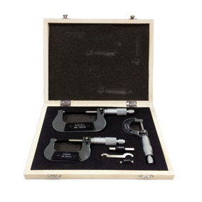 Toolzone 3 Piece Micrometer Set in Wooden Case