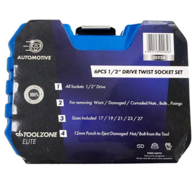 Toolzone 6pc 1/2" Twist Socket Set for Rounded Bolt Removal SS228