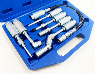 New 7pc Grease Gun Adapter Set Lubing Hose Fitting Zerk Tip Assortment Kit
