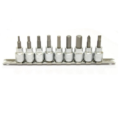 Toolzone 9Pc 3/8" Dr Hex Bit Sockets On Rail