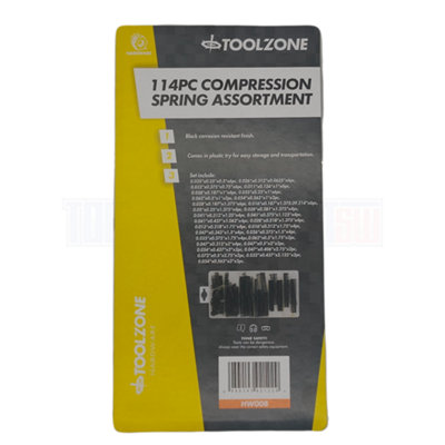 Toolzone Assorted Box of 114 Compression Springs with Rust Resistant Black Finish HW008