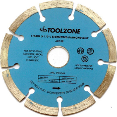 Toolzone Diamond Cutting Blade Disc Brick Grinder Brick Masonry 115mm 4 1/2"