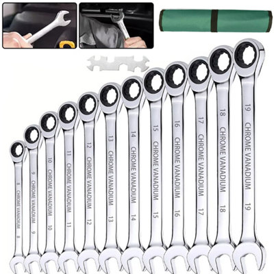 Tooth Ratchet Spanner Set 8-19MM Fixed Head Combination Wrench Set Tool