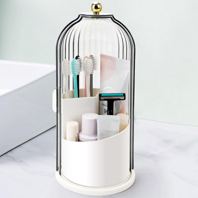 Toothbrush holder with sliding cover, rotating 3 compartment bathroom ...
