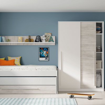 TOP 2 Door Sliding Wardrobe - White & White Oak Effect (H)200cm (W)120cm (D)50cm