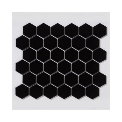 Top Ceramics Black Hexagon Mosaic Tile Mix. High Gloss / Matt (L)330 x (W)298mm
