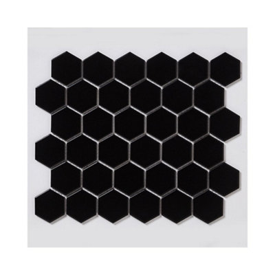 Top Ceramics Black Hexagon Mosaic Tile Satin (L)320 x (W)270mm - 4