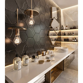 Top Ceramics Black Marble Matt Hexagon Floor Wall Tile (L)22.5cm x (W)22.9cm Each box 0.87sqm