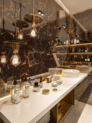 Top Ceramics Black Marble Tiles Porcelain High Gloss Floor Wall (L)60cm x (W)60cm Each box 1.44sqm Price Comparisons | Compare The Build