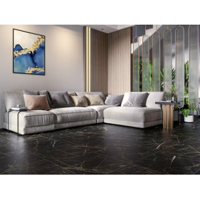 Top Ceramics Black Marble Tiles Porcelain Matt Floor Wall (L)60cm x (W)60cm Each box 1.08sqm