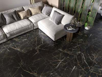 Top Ceramics Black Marble Tiles Porcelain Matt Floor Wall (L)60cm x (W)60cm Each box 1.08sqm - 6