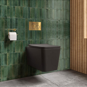 Top Ceramics Black Square Wall Hung Rimless Toilet with Soft Close Seat and 1.12m Cistern Frame