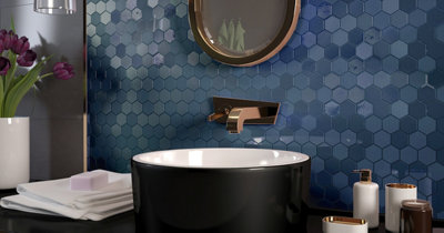 Top Ceramics Blue Hexagon Mosaic Tile Mix. High Gloss / Matt (L)330 x (W)298mm