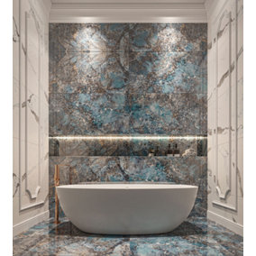 Top Ceramics Blue Marble Effect Tiles High Gloss Floor & Wall Porcelain Tile (L)120cm x (W)60cm Each box 1.44sqm