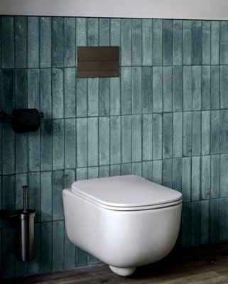 Top Ceramics Brick Sage Gloss Metro Ceramic Wall Tile Flat Bumpy (L)250mm x (W)65mm Each box 0.82sqm