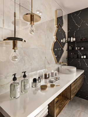 Top Ceramics Cream Marble Effect Tiles High Gloss Floor & Wall Porcelain - SAMPLE