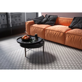 Top Ceramics Dark Grey Moroccan Tile Pattern Matt Floor Wall Tile (L)18.6cm x (W)18.6cm Each box 1.04sqm