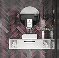 Top Ceramics Dark Pink Burgundy Gloss Metro Ceramic Wall Tile Flat Bumpy (L)530mm x (W)107mm Each box 0.85sqm