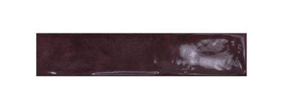 Top Ceramics Dark Pink Burgundy Gloss Metro Ceramic Wall Tile Flat Bumpy (L)530mm x (W)107mm Each box 0.85sqm