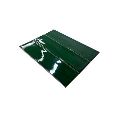 Top Ceramics Forest Green Gloss Flat Bumpy Metro Ceramic Wall Tile (L)300mm x (W)75mm Each box 1sqm