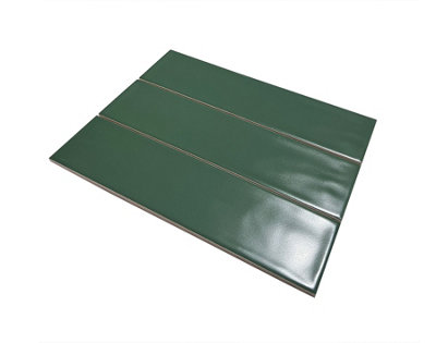 Top Ceramics Forest Green Matt Flat Bumpy Metro Ceramic Wall Tile (L)300mm x (W)75mm Each box 1sqm