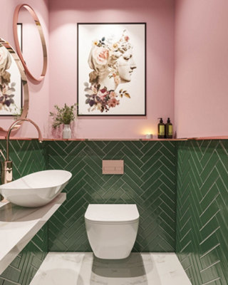 Top Ceramics Forest Green Matt Flat Bumpy Metro Ceramic Wall Tile (L)305mm x (W)75mm Each box 1sqm