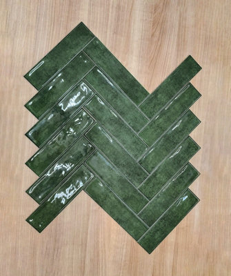Top Ceramics Green Gloss Flat Bumpy Metro Ceramic Wall Tile (L)300mm x (W)75mm Each box 1sqm