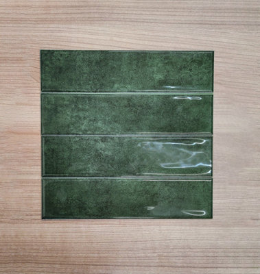 Top Ceramics Green Gloss Flat Bumpy Metro Ceramic Wall Tile (L)300mm x (W)75mm Each box 1sqm