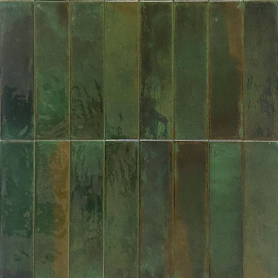 Top Ceramics Green Gloss Metro Ceramic Wall Tile Flat Bumpy (L)250mm x ...