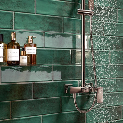 Top Ceramics Green Gloss Metro Ceramic Wall Tile Flat Bumpy (L)300mm x (W)100mm Each box 0.96sqm