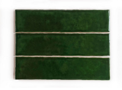 Top Ceramics Green Gloss Metro Ceramic Wall Tile Flat Bumpy (L)300mm x (W)75mm Each box 0.72sqm