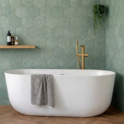 Top Ceramics Green Hexagon Porcelain Floor Wall Tile (L)21.5cm x (W)25cm Each box 0.40sqm