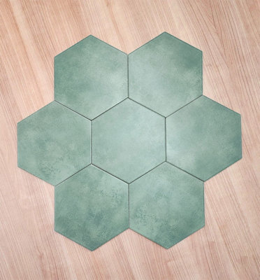 Top Ceramics Green Hexagon Porcelain Floor Wall Tile (L)21.5cm x (W)25cm Each box 0.40sqm